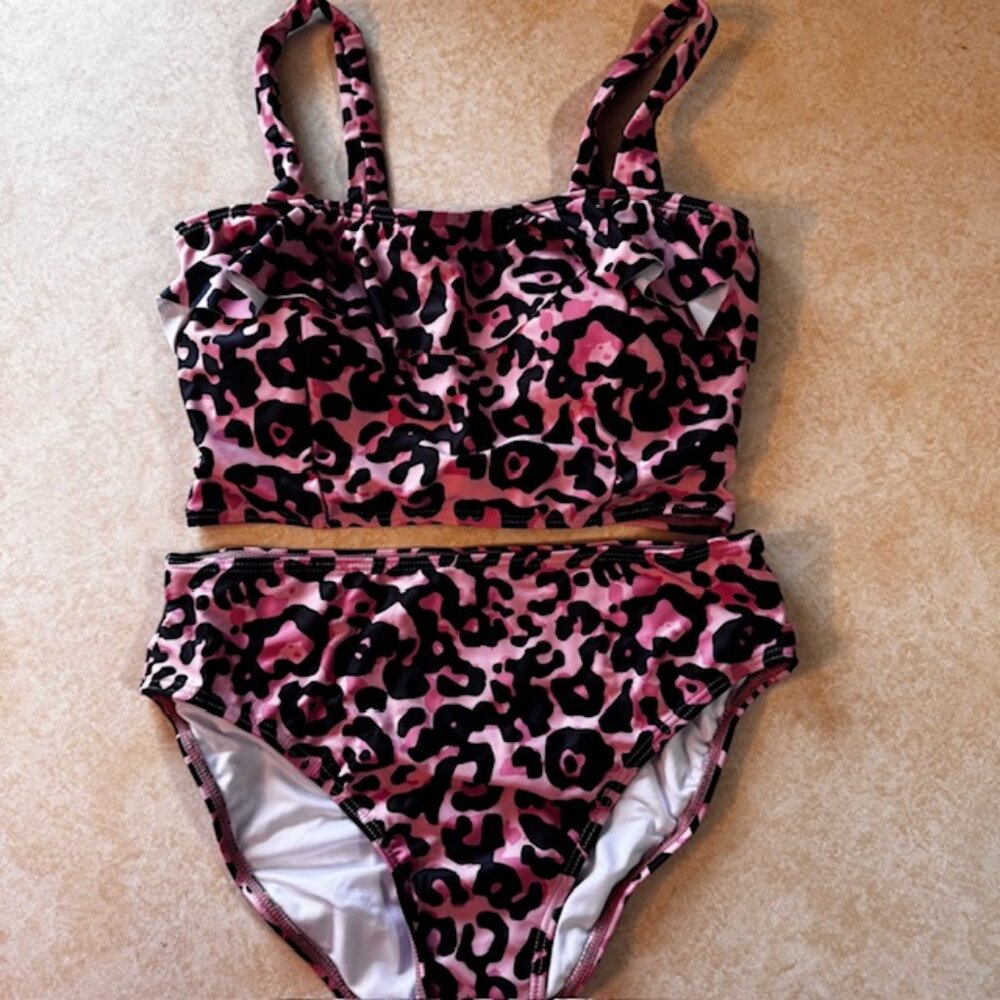 NWOT 2 pc Leopard Bandeau Bikini Swimsuit sz S